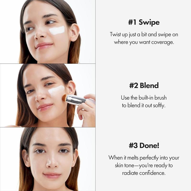 ELROEL Blanc Cover Cream Stick V – Base en barra que cambia de color, con Volufiline y brocha desmontable