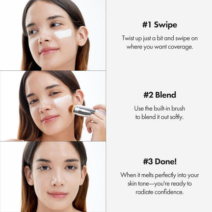 ELROEL Blanc Cover Cream Stick V – Base en barra que cambia de color, con Volufiline y brocha desmontable