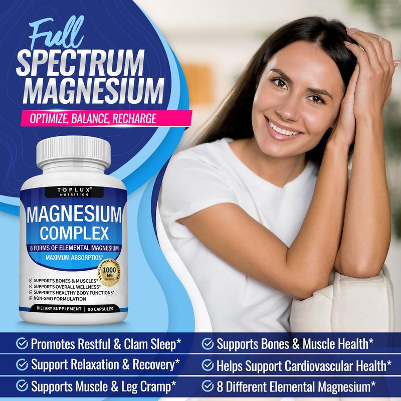 Toplux Magnesium Complex — Suplemento de 8 Formas Esenciales de Magnesio 1000mg