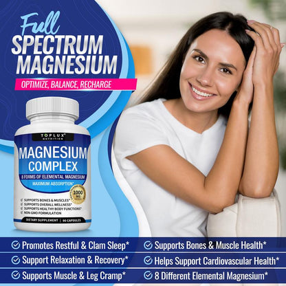 Toplux Magnesium Complex — Suplemento de 8 Formas Esenciales de Magnesio 1000mg