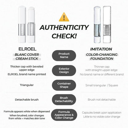 ELROEL Blanc Cover Cream Stick V – Base en barra que cambia de color, con Volufiline y brocha desmontable