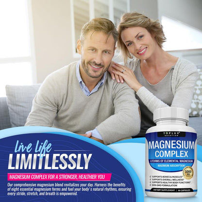 Toplux Magnesium Complex — Suplemento de 8 Formas Esenciales de Magnesio 1000mg