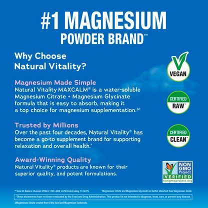 MaxCalm Mezcla Relajante en Polvo con Magnesio Citrato + Glicinato
