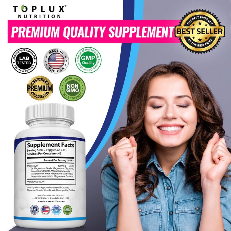 Toplux Magnesium Complex — Suplemento de 8 Formas Esenciales de Magnesio 1000mg