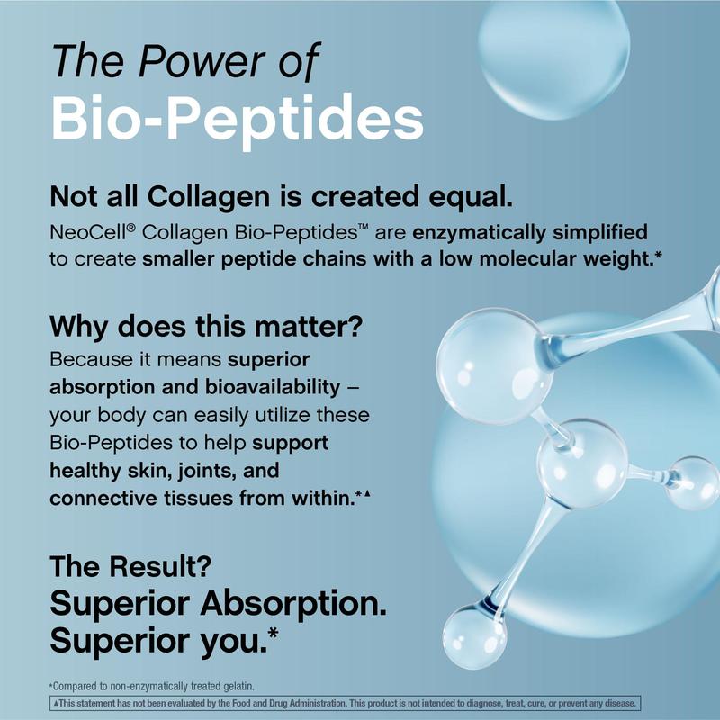 Proteína NeoCell Collagen Bio-Peptides™: colágeno en polvo de vacas alimentadas con pasto de absorción superior
