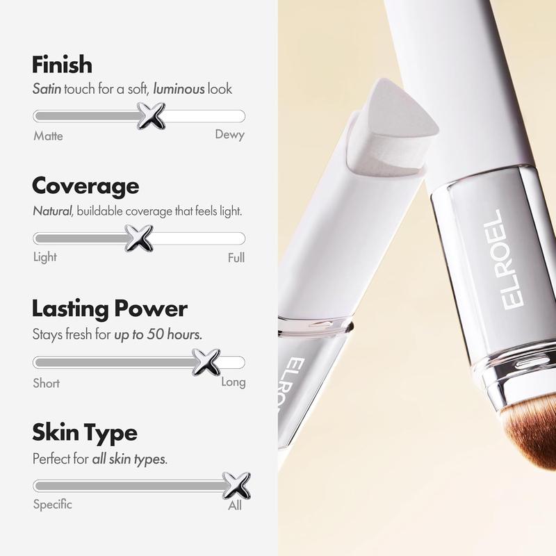 ELROEL Blanc Cover Cream Stick V – Base en barra que cambia de color, con Volufiline y brocha desmontable