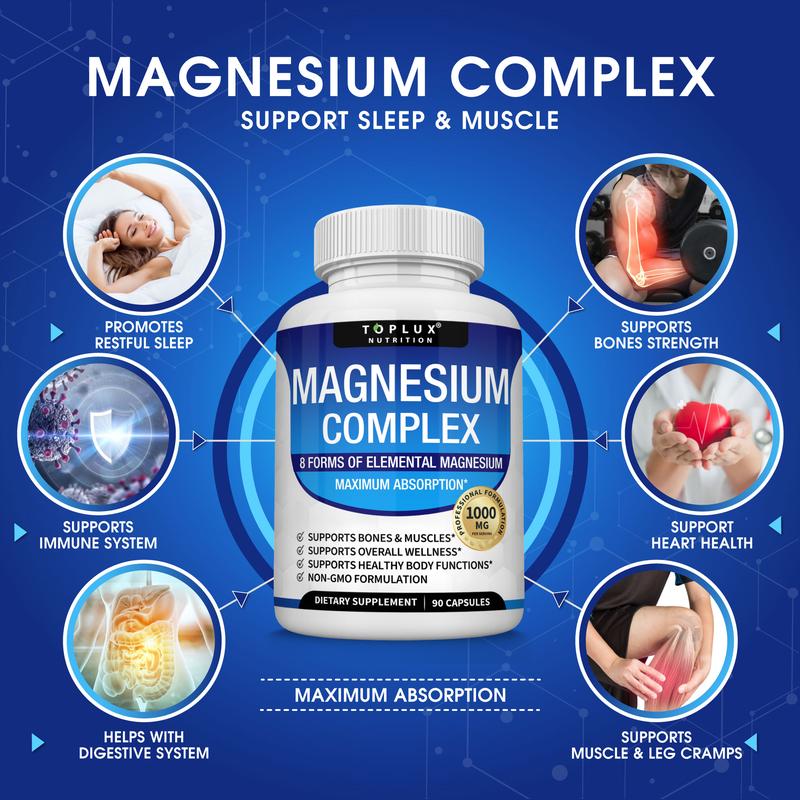 Toplux Magnesium Complex — Suplemento de 8 Formas Esenciales de Magnesio 1000mg
