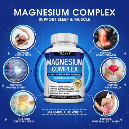 Toplux Magnesium Complex — Suplemento de 8 Formas Esenciales de Magnesio 1000mg
